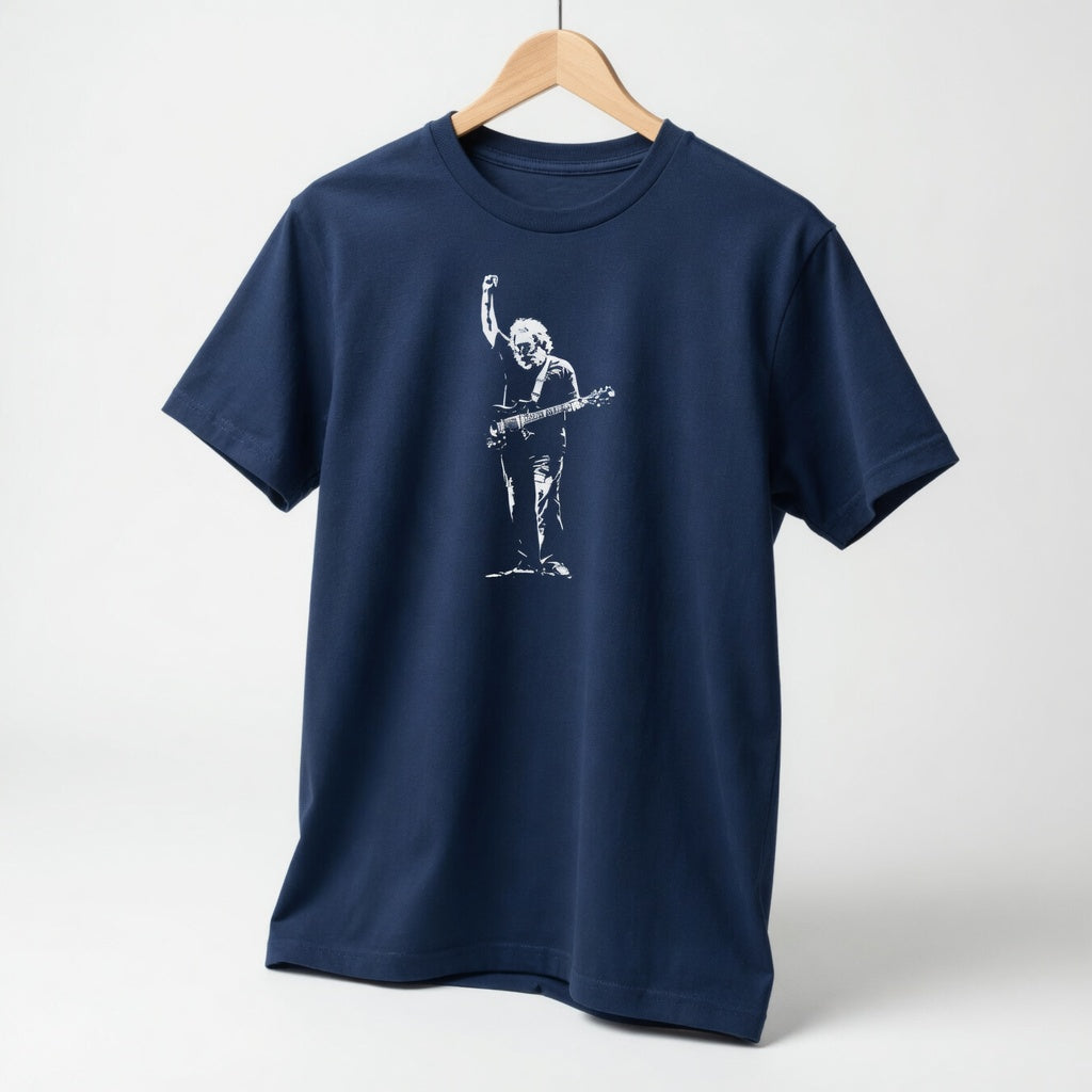 Jerry Garcia Silhouette Shakedown Street Style Graphic T-Shirt – Front Print Festival Tee